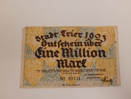 Gutschein über eine Million Mark Trier 1923