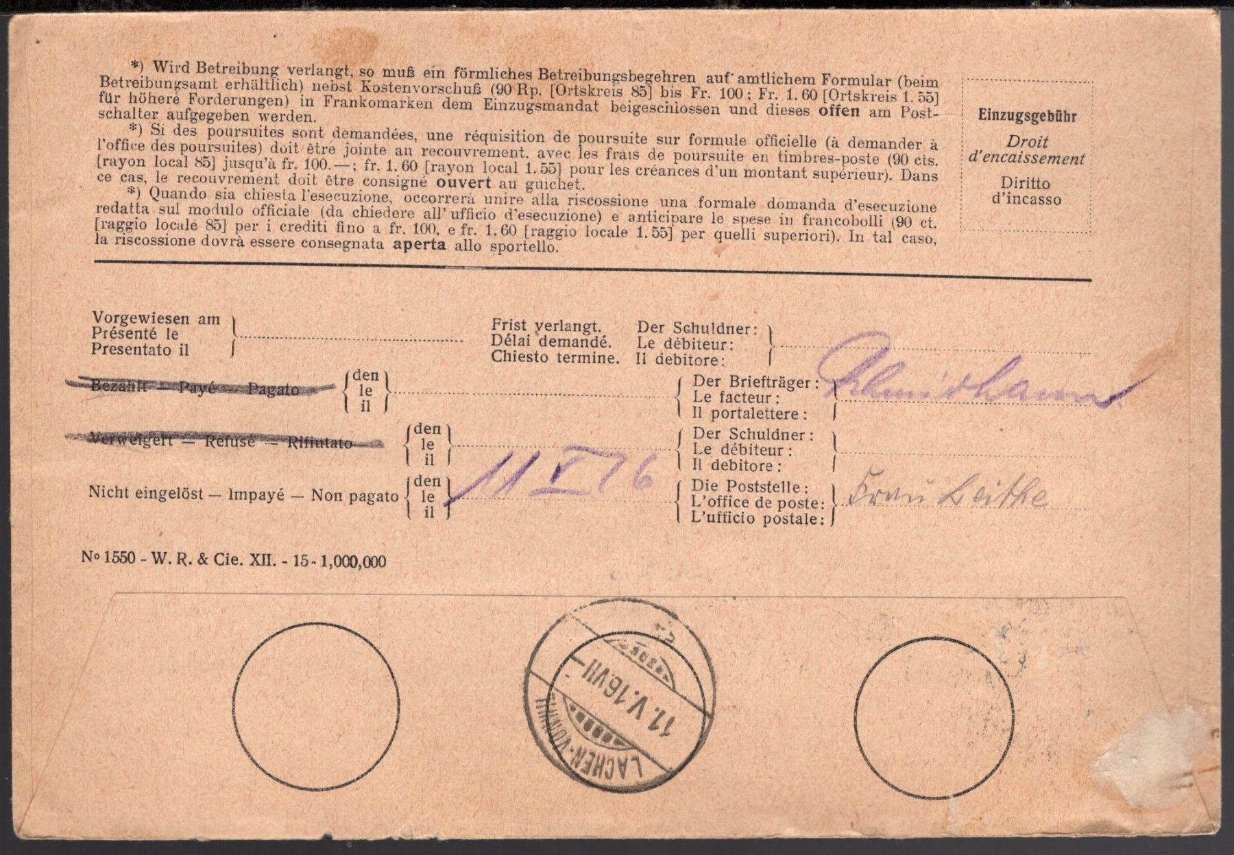 Tutti i francobolli: FEHRALTORF, 10.V.16  Einzugsmandat – Usato da Aarau venduto da kufi44 2