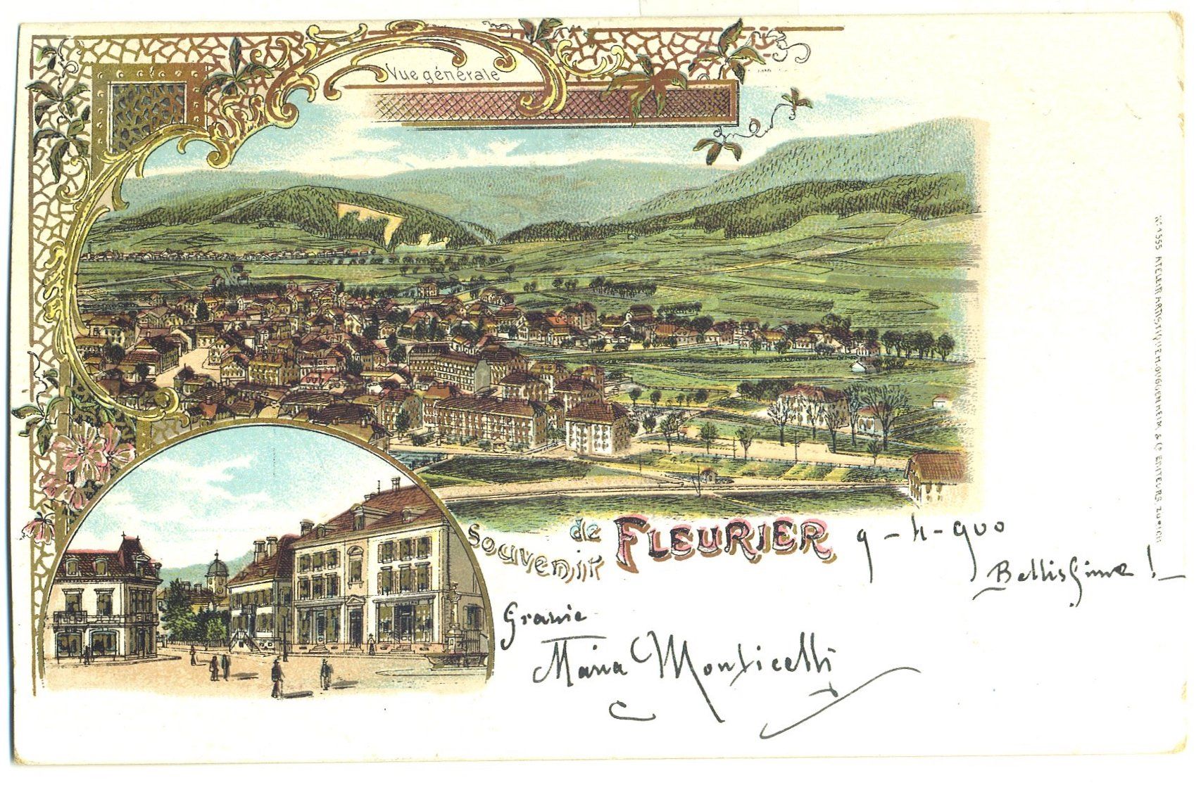 Ansichtskarten: Fleurier. Lithographie. 1900 – Gebraucht aus Versoix von HELVETICA_1