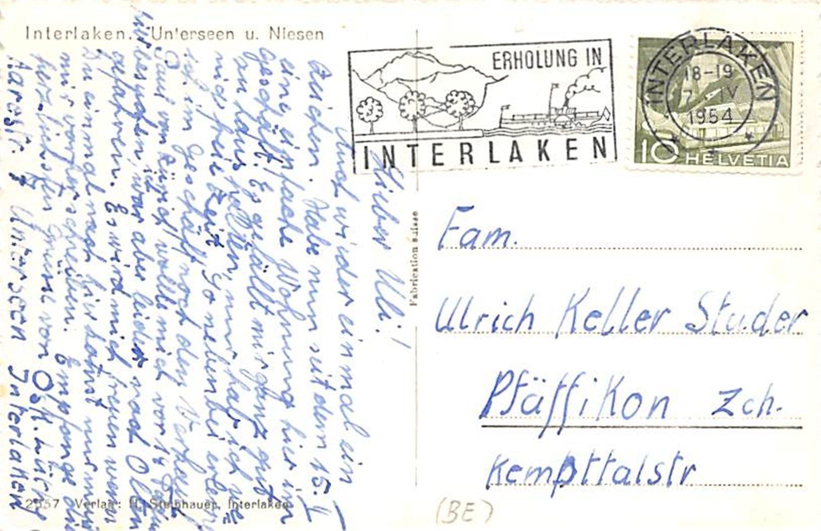 Cartes postales: Interlaken, Unterseen u. Niesen – D'occasion à Ottikon b.Kemptth. par Neptun1974 1