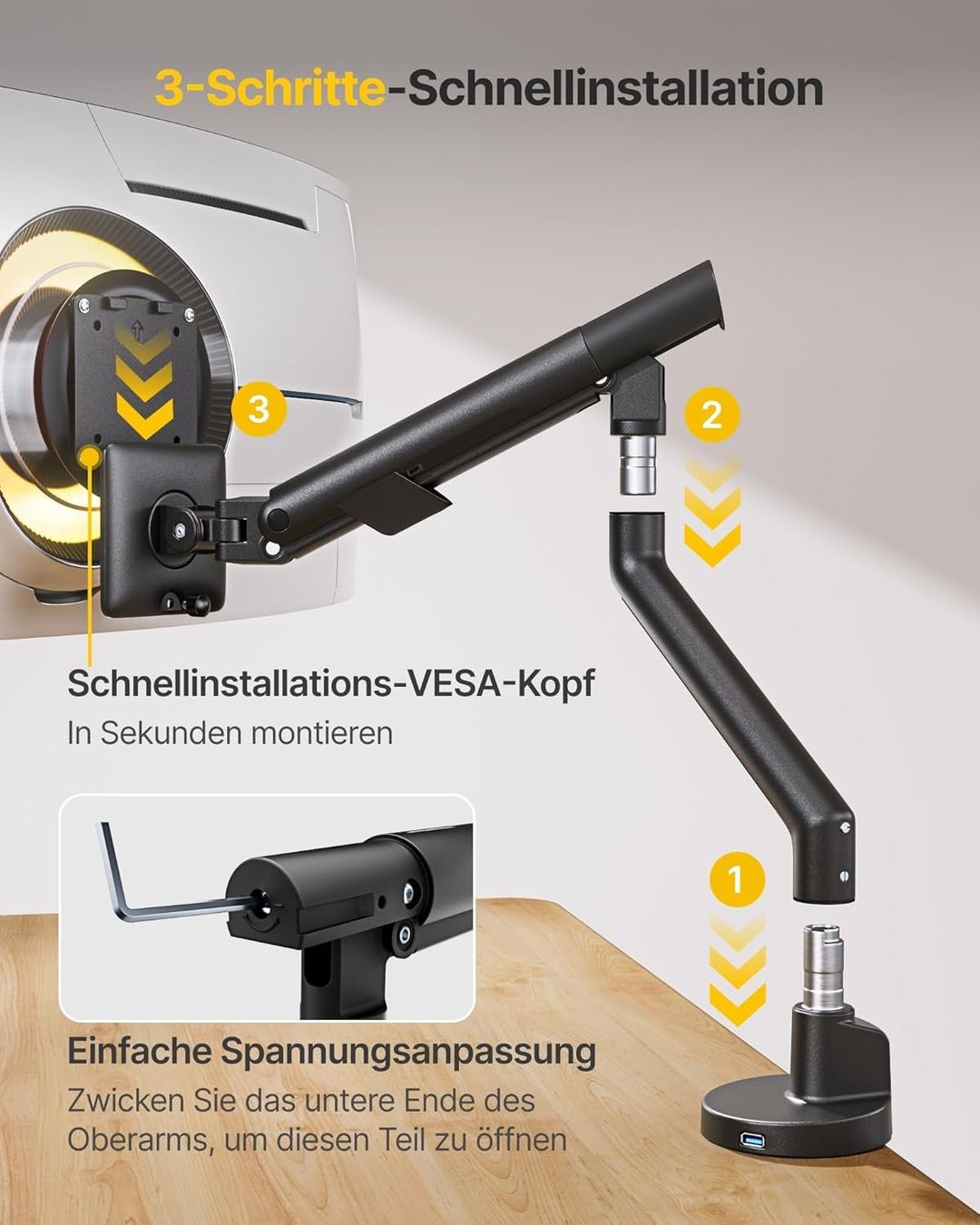 Staffa per monitor: Monitor Halterung Gasfeder 17-40 Zoll USB – Nuovo e nell'imballaggio originale da Suhr venduto da SchnapperCH 5