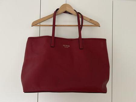 GUESS Leather Red Tote Bag with Attached Pouch 