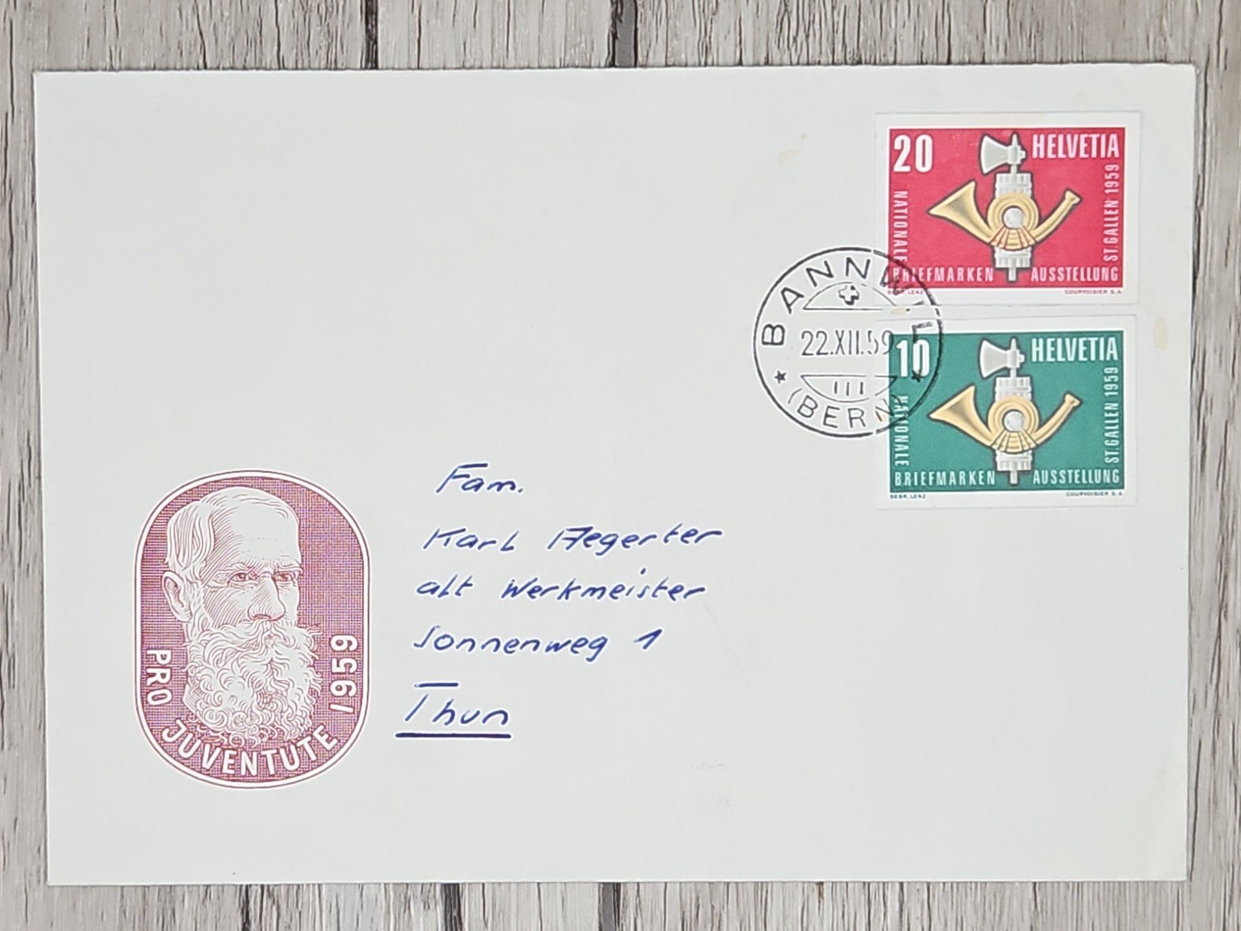 Tutti i francobolli: CL07 Enveloppe + Timbre Suisse 1959 – Usato da Cousset venduto da Patrick_Collections