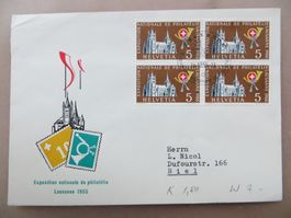 Adressierter Sonderbrief mit Frankatur (Viererblock) 1955