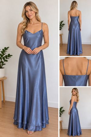 Samtig, schimmerndes hellblaues Kleid, 36/38