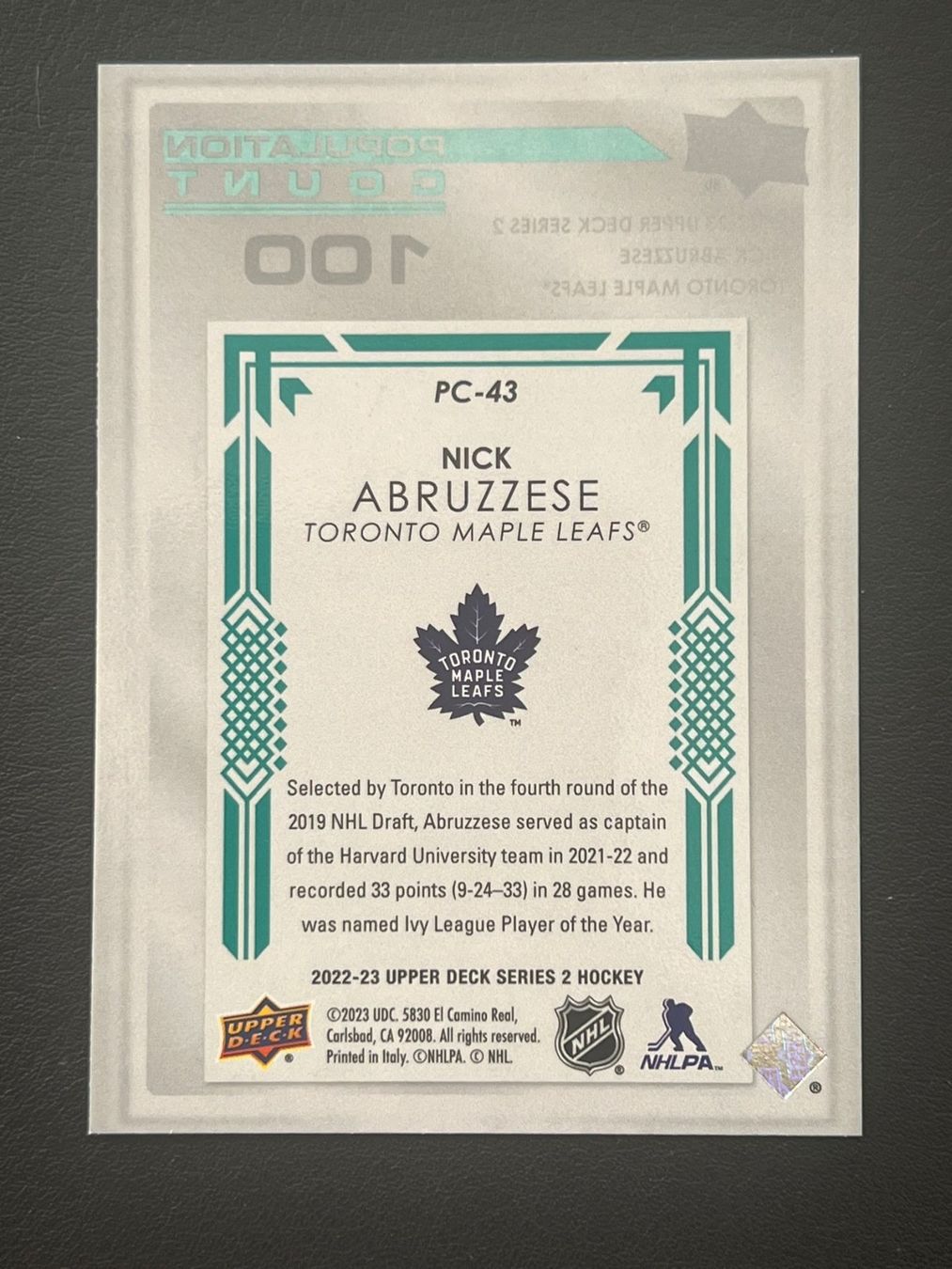 NHL Carte collezionabili: Nick Abruzzese 2022 Population Count 100 Toronto Maple Leafs – Nuovo (secondo la descrizione) da Möhlin venduto da SwissHockeyCards 1