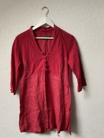 Nile Kleid Rot-rotes Leinen- Baumwolle  mit Stickerei Gr. S