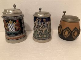 3 Bierhumpen mit Deckel
