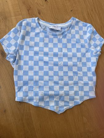Bershka Crop Top, Schachbrettmuster, Gr. XS