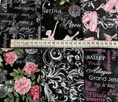 Patchworkstoffe Thema Ballet 6 FQ schwarz-silber-rosa