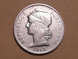 Portugal 50 Centavos "Liberty Head" 1913 Silber