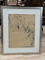 Tolle Zeichnung „Mädchen mit Teddybär“, Joseph Edw. Duvanel