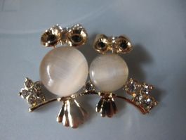 Niedliche  Eulen Brosche mit Strass-Steinen