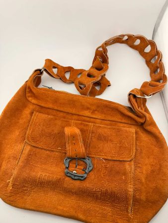 Vintage Wildleder Tasche, orange-braun ✅