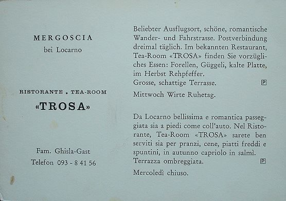 Ansichtskarten: MERGOSCIA Werbung Ristorante Trosa, Auto – Neu (gemäss Beschreibung) aus Jona von philajona 1