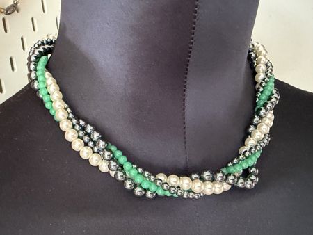Vintage grüne weiße Perlenkette, Luxus Modeschmuck