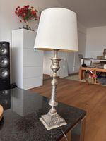 Tischlampe Metallfuss antik mit Stoffschirm gebraucht