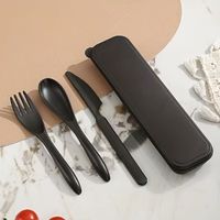 2 * Schwarzes Reisebesteckset mit Etui, neuwertig, 3-teilig