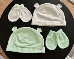 Babymützen + Fäustlinge – 2 Sets: 6–12 Monate