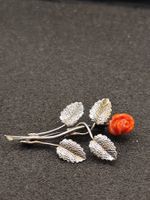 Art Deko 925er Silber Brosche mit Natur Koralle um 1930jTop