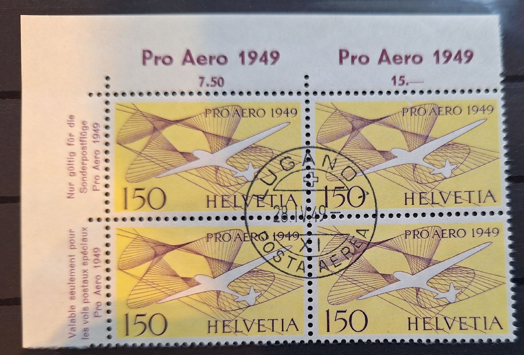 Tutti i francobolli: F45 Flugpost Pro Aero Kat. 300.- – Usato da Balgach venduto da SIMEON27