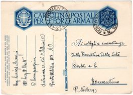 CARTOLINA POSTALE PER LE FORZE ARMATE 26.3.36 ROURENTINO-374