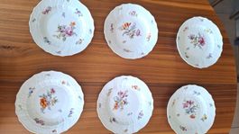 6 Meissen Essteller Blumen Knaufschwerter 1850-1924 I. Wahl