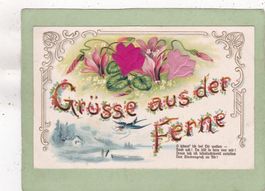 Kitsch Landschaft Blumen Grüsse aus der Ferne Relief 1906