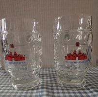 Feldschlösschen / quatre petites chopes en verre. 