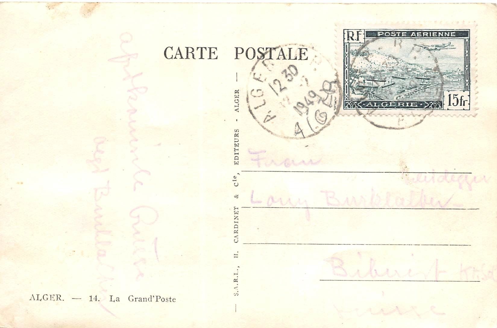 Cartoline postali: Alger, La Grand'Poste – Usato da Ottikon b.Kemptth. venduto da Neptun1974 1