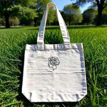 Handbestickte Tote Bag mit Line Art - Baumwolltasche - Neu!