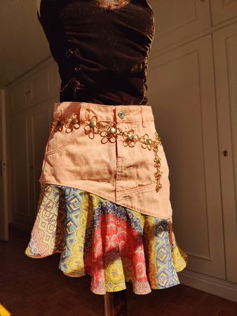 Y2K Desigual Salmon Ruffled Skirt Asymmetrical 