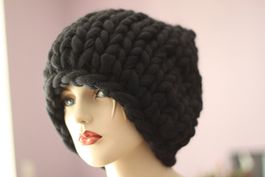 richtig Dicke fette strick Beanie Mütze Grobstick schwarz