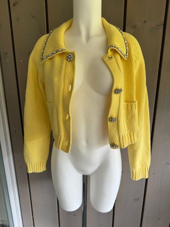 ZARA Damen Strickjacke gelb Grösse M mit Steinen