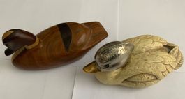 2 Deko Enten, Holzente, Keramikente Vintage Figuren