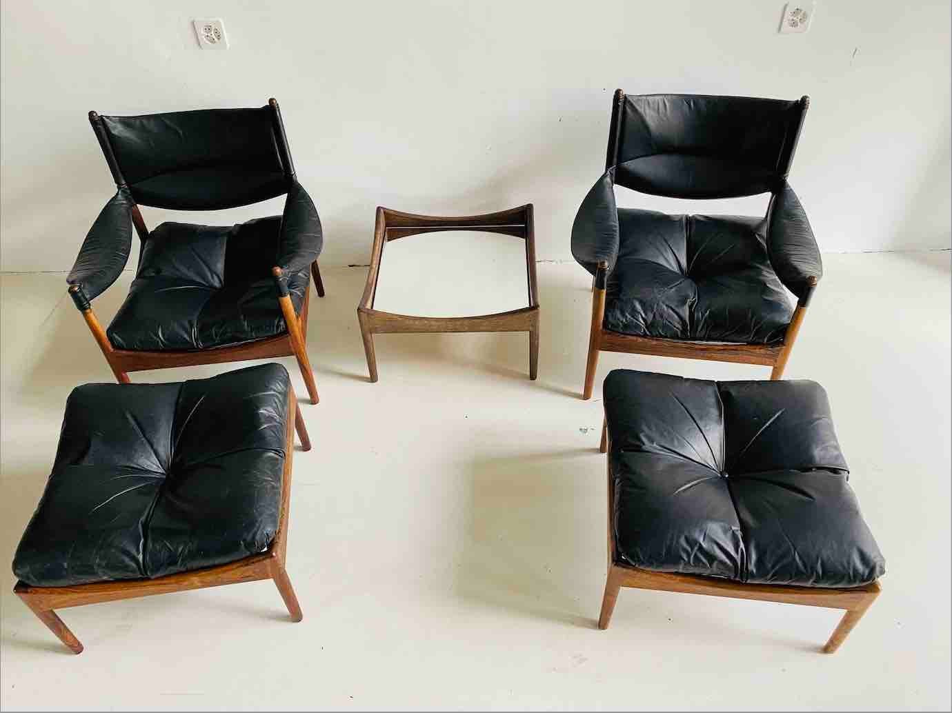 Poltrone: Designer Sessel + Hocker Set, Leder Palisander – Usato da Steffisburg venduto da Wertstoff.art 1