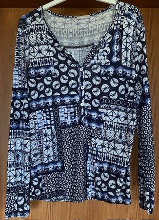 Langarmshirt, gemustert, blau-weiss Grösse 40, gebraucht