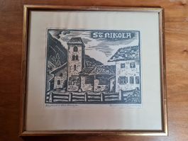 St. Nikola: Handdruck Holzschnitt