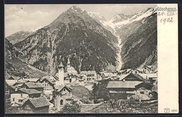 AK Göschenen, Ortspartie mit Bergen