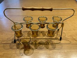Vintage Gläserhalter, 70er, Gold, Bambus, Retro