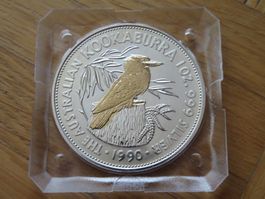 Kookaburra Münze 1990 / 1 Unze Silber gilded
