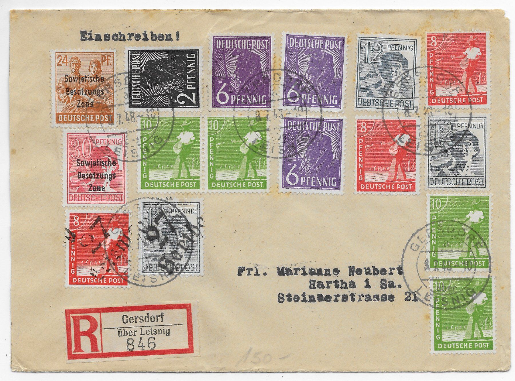 Alle Briefmarken: R-Brief sow. Besatzungszone 1948 – Gebraucht aus Hefenhofen von Richsalz