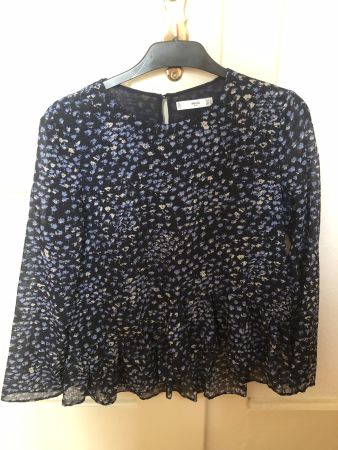MANGO MNG Suit Bluse S Dunkelblau Floral Schösschen