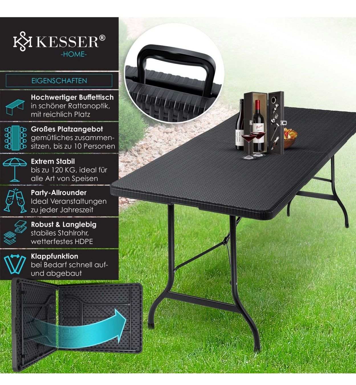 Tische: + KESSER Tabletttisch, Buffettisch Rattan 180 cm Servier – Neu und originalverpackt aus Amriswil von JaJa-Express 1