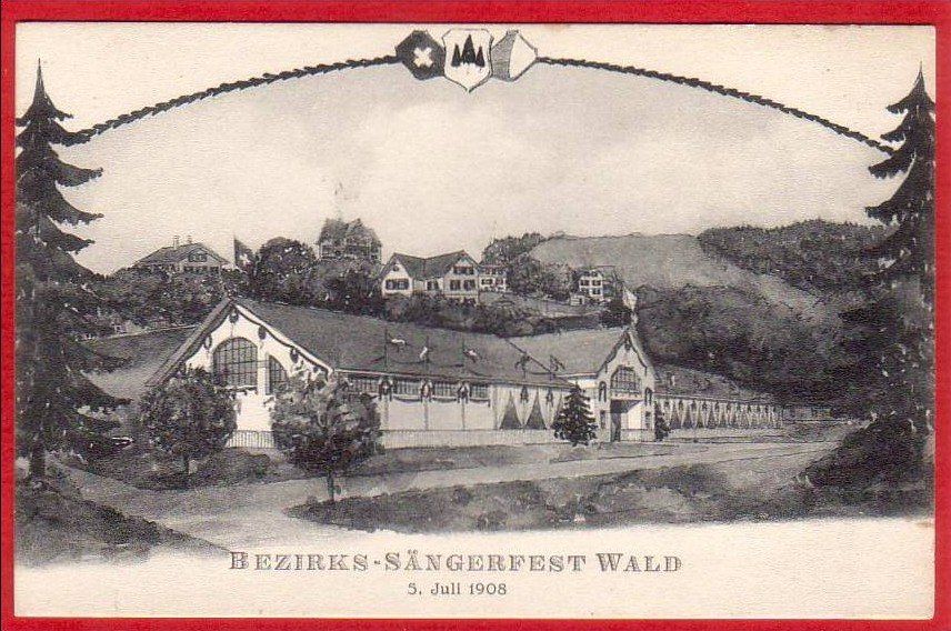 Cartoline postali: WALD BEZIRKS-SÄNGERFEST 1908 – Usato da Grüningen venduto da Kartenlaube