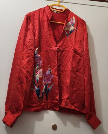 Chemise rouge Bellemode soie taille XXL fleurie état neuf