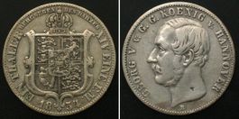 HANNOVER Taler 1854 B, GEORG V. Ausbeutetaler, Silber ss+