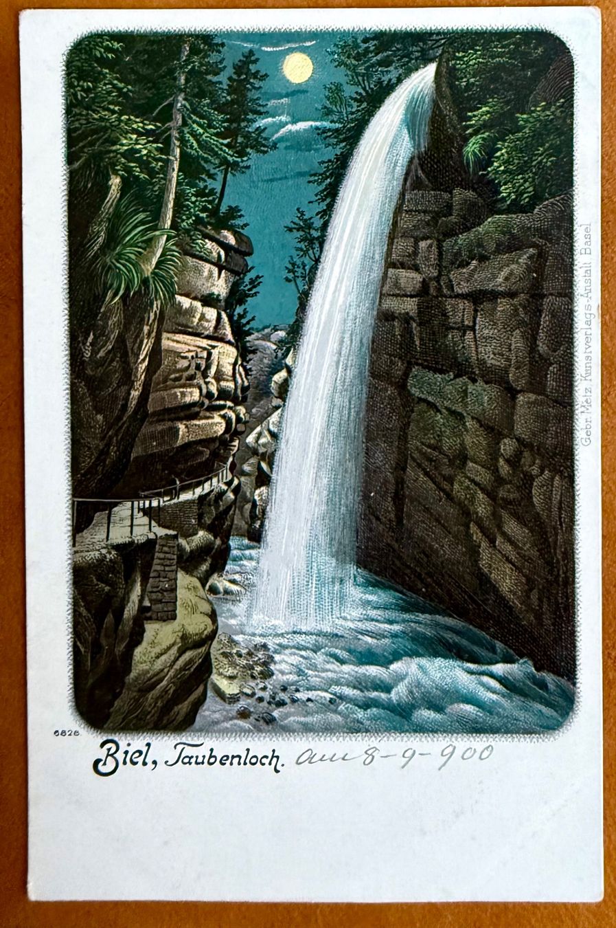 Cartoline postali: Biel - Taubenloch - Nocturne 1900 – Usato da Lutry venduto da Ediego