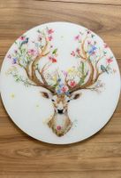 Glasbild Hirsch mit Blumen