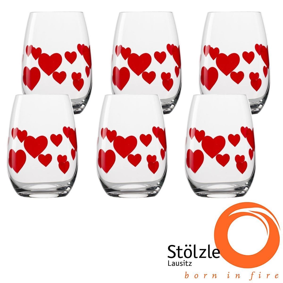 Bicchieri: 6 Stk. Trinkgläser mit roten Herzen – Nuovo e nell'imballaggio originale da Wettingen venduto da kochshop 1